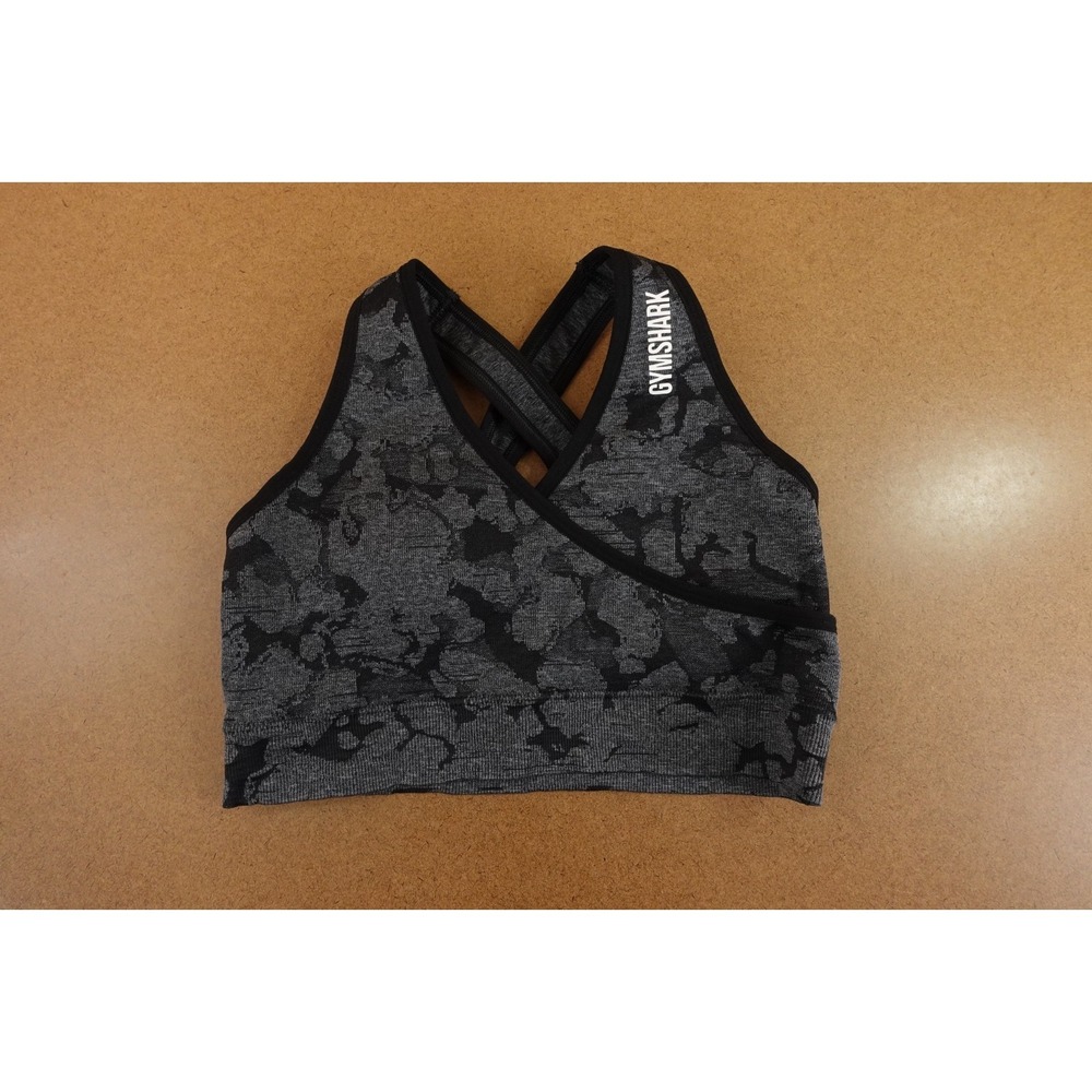 Gymshark Womens Small Gray Black Comfort Stretch Crossback Sports Bra NWOT